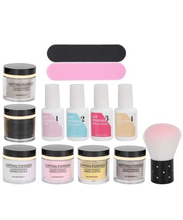 Dip Powder Nail Kit Nail Art Manicure DIY Salon Beginner Extension Kit Nail Dipping Powder Set Nail Art Powder Top Base Coat Gel Dust Brush Manicure Tool Set (K1215)