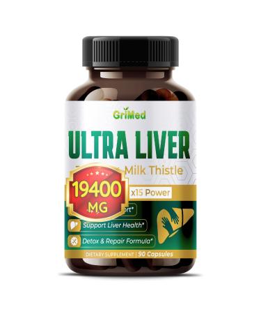 Ultra Liver Support Supplement 19400mg 50x Concentrated Extract TUDCA Milk Thistle - with Artichoke  Beet Root  Berberine  Chicory  Dandelion  Ginger Turmeric (90 Count (Pack of 1))