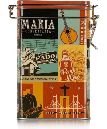 Maria Confeitaria Apple and cinnamon biscuits in a decorative 150g Portuguese tin - Crispy apple and cinnamon biscuits - Ideal tin as a souvenir or for tea