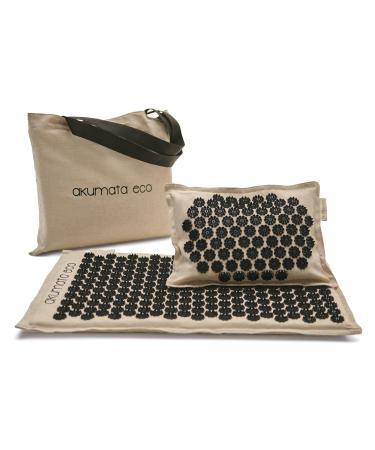 Akumata eco acupressure mat with pillow set of back and neck pain |Massage Set - Massage mat full body and acupressure neck pillow - linen & black
