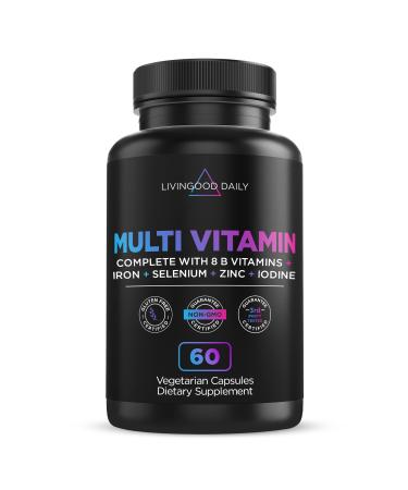 Livingood Daily Multi Vitamin - Complete Multivitamin for Women & Men - Multimineral/Multivitamin with Iron B Complex Selenium Zinc Iodine - 2/Day Multivitamins Supplements for Adults 60 Capsules