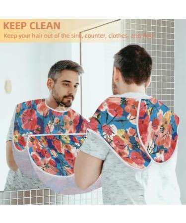 Watercolor Flowers Pattern Beard Bib Apron | Non-Stick Waterproof Hair Catcher for Men - Perfect Grooming Gift - Buy Online on GoSupps.com