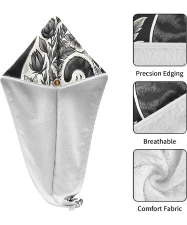Black Cats & Flowers Hair Towel Set - Super Absorbent Quick Dry Hair Turbans for Women & Girls | International Shipping - Buy Online on GoSupps.com
