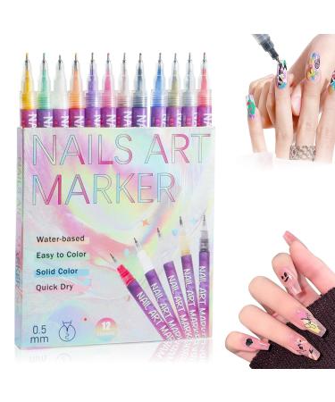 12-Color Nail Art Pen Set DIY Nail Art Design Pens Quick-Drying Smudge-Proof Lining Gel Nail Artist Markers Waterproof Nails