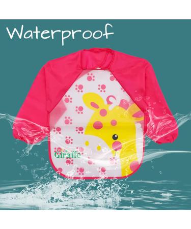 FILOWA 4PCS Baby Feeding Bibs with Long Sleeves | Waterproof Coverall Aprons for Infant Girls 6-36 Months | Pink/Red - Buy Online on GoSupps.com