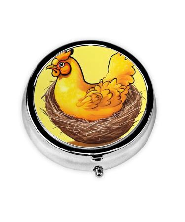 Bird's Nest Golden Chickenround Pill Box 3 Compartments Round Pill Box Organizer for Purse Or Pocket &*Portable Travel Pill Box