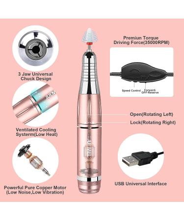 JUEMEL Portable Electric Nail Drill Kit 35000rpm - Professional Efile Set for Acrylic and Gel Nails - Manicure Pedicure Tool with 17pcs Bits and Accessories - Pink - Buy Online on GoSupps.com