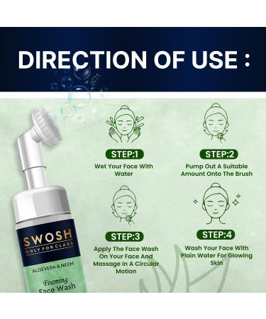 Buy SWOSH Aloe Vera and Neem Foaming Face Wash with Silicone Exfoliating Brush - 100 ml | Perfect for Men & Women | International Shipping Available - Buy Online on GoSupps.com