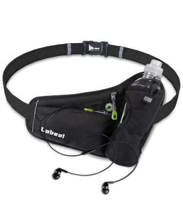 Labeol Running Water Bottle Hydration Belt with Water Bottle Holder Hiking Walking Waist Pack Reflective Adjustable Fanny Pack Compatible for Phone Waistband Outdoor Running Belt (Black)