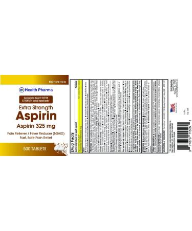 Health Pharma Aspirin 325mg Coated Tablets - 500 Count - Pain Reliever & Fever Reducer - Buy Online on GoSupps.com