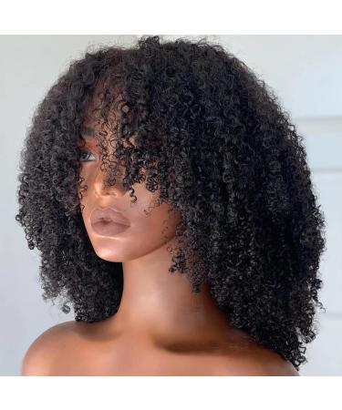 14 Afro Kinky Curly Human Hair Wig with Bangs - Virgin Brazilian, 200 Density - Natural Color - for Black Women - Buy Online on GoSupps.com