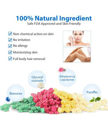 Showvigor Hard Wax Beads for Hair Removal - 4 Colors, 4 Bags - Brazilian Bikini Face Body Legs Back At Home - Blue Pearl Beads - 400g with 10 Wax Sticks - Buy Online on GoSupps.com