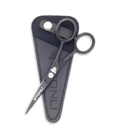 STONLI 4.5 inches Beard and Moustache Scissors - Nose Hair Trimming Stainless Steel Scissors Safety Use for Eyebrows & Ear Hair (Black)