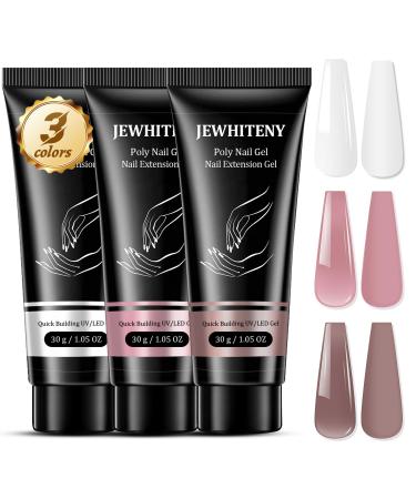 JEWHITENY 3 Colors 30ml Poly Nail Extension Gel Set Pink White Brown Poly Nail Gel Builder Nail Gel Set All Seasons Classic Colors French Manicure DIY Design Nail Art Home Salon Beauty Gift 3 Colors Set 2