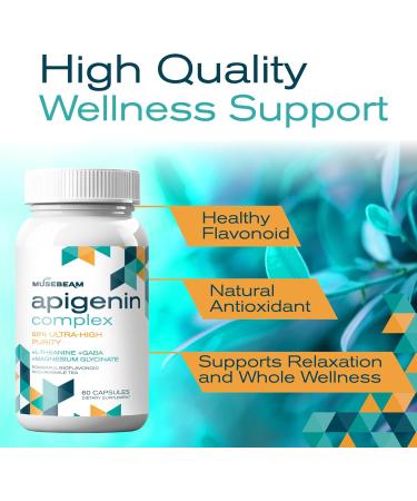 Apigenin Supplement for Rest and Relaxation Support - 50mg Apigenin per Capsule with Magnesium Glycinate 275mg L-Theanine 100mg GABA 100mg - 98% Ultra-High Purity 60 Count (Pack of 1) - Buy Online on GoSupps.com