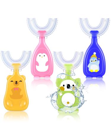 Kids U Shaped Toothbrush Cute Silicone Manual Training Toothbrush Half Circle Toothbrush Whitening Kids 360 Toothbrush Kids Full Mouth Toothbrush for Kids 2-12 Years, 4 Style Penguin Koala Bear Duck Bear, Koala, Duck