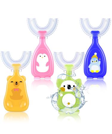 Kids U Shaped Toothbrush Cute Silicone Manual Training Toothbrush Half Circle Toothbrush Whitening Kids 360 Toothbrush Kids Full Mouth Toothbrush for Kids 2-12 Years, 4 Style Penguin Koala Bear Duck Bear, Koala, Duck