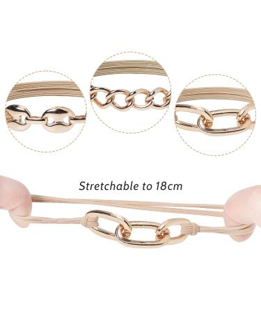 Gold Bracelet Hair Ties with Beige Khaki Elastic - Set of 3 | 2-in-1 Fashion Accessory for Women & Girls - Wear as Hair Tie or Wrist Bracelet - Buy Online on GoSupps.com
