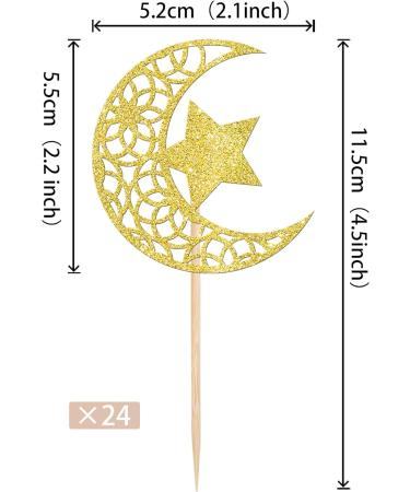 Rsstarxi 24 Pack Gold Glitter Moon and Star Cupcake Toppers Eid Mubarak Cupcake Toppers Ramadan Kareem Party Cupcake Picks for Eid Islamic Muslim Party Cake Decorations Design 5 - Buy Online on GoSupps.com