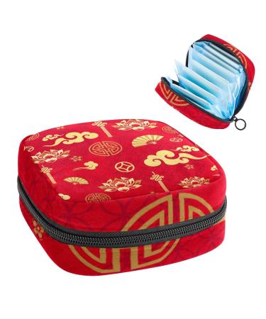 GIAPB Period Bag Sanitary Napkin Storage Bag Period Pouch Travel Makeup Bag Chinese Elements Red Color4651