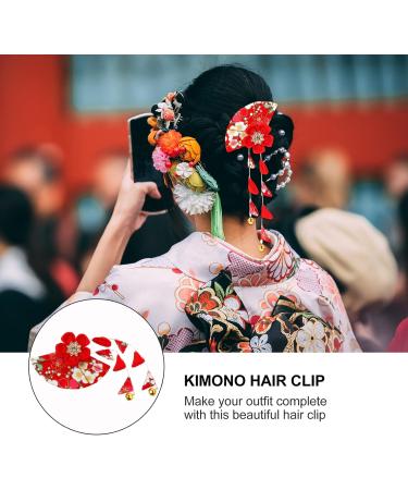 Japanese Hair Clip for Women | Kimono Tassel Hairpin & Tsumami Flower Scrunchie - Red Rot | International Shipping Available - Buy Online on GoSupps.com