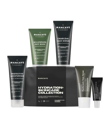 ManCave Hydration+ Skincare Collection Gift Set SPF 20 Protective Moisturiser Face Wash Face Scrub Hyaluronic Face Serum Anti-Fatigue Eye Gel Dermatologically Tested Natural Formulations Vegan
