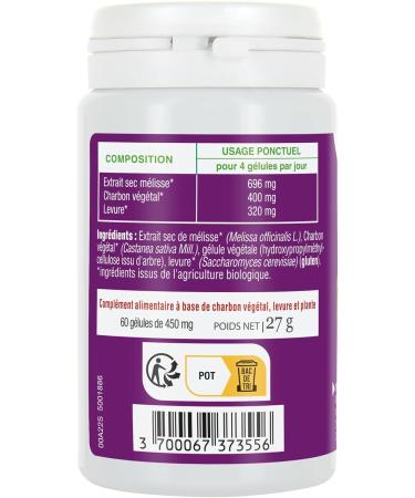 PHYTO-ACTIVE | STOP'O Spasms | Dietary supplement Digestion | Digestive comfort | Global action on digestive health | Syngery of 3 active ingredients: Organic vegetable charcoal lemon balm yeast | - Buy Online on GoSupps.com