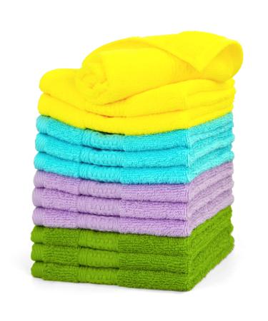 Ultra Soft Cotton Washcloths for People with Sensitive Skin Wash Cloths for Summer Large Washcloth Set 12 Pack 4 Colors 13 by 13 Inches Lavender Green Yellow and Sky-blue