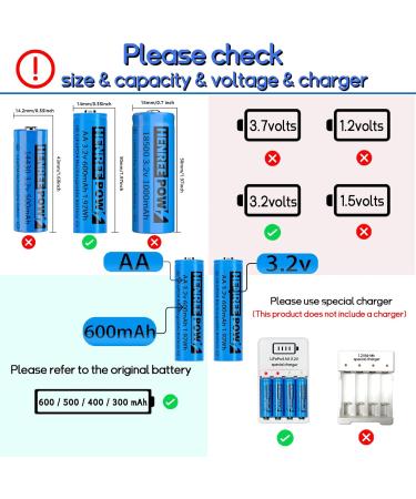 Buy Henreepow AA 3.2V 600mAh LiFePo4 Rechargeable Batteries - Ideal for Solar Lights | Low Self-Discharge 4-Pack - Buy Online on GoSupps.com