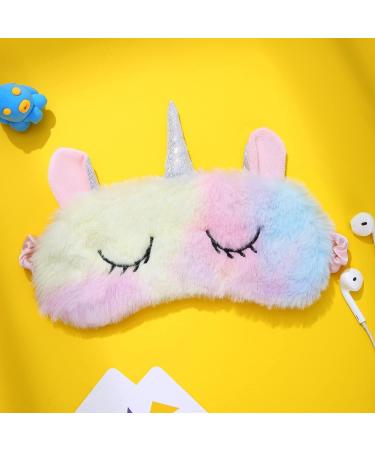 Colorful Unicorn Kids Sleep Mask - Cute Animal Fuzzy Eye Mask for Girls, Boys, Women - Shinywear Funny Plush Sleep Mask - Buy Online on GoSupps.com