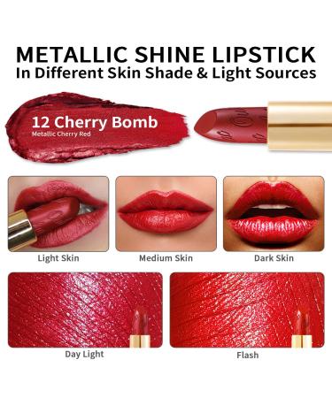 Oulac Metallic Shine Red Lipstick - Cherry Bomb(12) | Vegan & Cruelty-Free | High Impact Lipcolor for Christmas | Full-Coverage, Moisturizing Formula | 4.3g - Buy Online on GoSupps.com