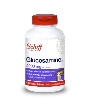 Schiff Glucosamine 2000mg (per serving) + Hyaluronic Acid Tablets (150 count in a bottle), Joint Care Supplement That Helps Support Joint Mobility & Flexibility, Supports The Structure Of Cartilage 150 Count (Pack of 1)