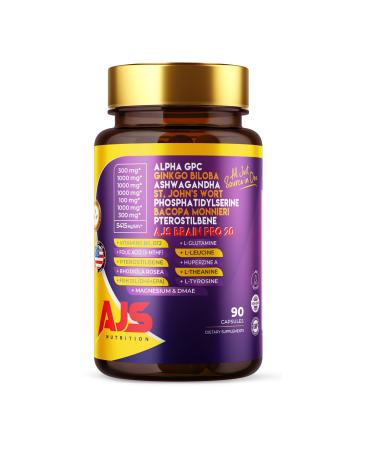 AJS Alpha GPC Nootropic Brain Supplement 90CT Phosphatidylserine St. John'sWort Ginkgo Biloba Ashwagandha Bacopa Monnieri Pterostilbene Magnesium Glycinate Ginkgo Biloba (270 Count (Pack of 3))