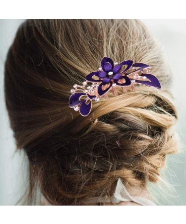 Lurrose Flower Bride Hair Side Comb Rhinestone Bridal Comb Barrette Wedding Hair Accessory for Women (Purple) - Buy Online on GoSupps.com