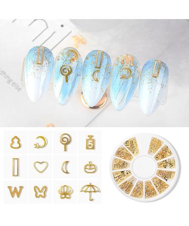 Gold Nail Charms Set - 6 Boxes Metal Studs for Acrylic Nails | Various Designs for Nail Art Decorations | Flowers, Shells, Stars, Moons, Beaches | Thin Flakes Kit - Buy Online on GoSupps.com