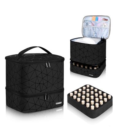 Covkev Double-Layer Nail Polish Organizer Holds Nail Lamp and 30 Bottles 15ml/0.5 fl.oz Portable Nail Polish Bag Organizer Case Nail Polish Carrying Case with Manicure Tools Storage Black