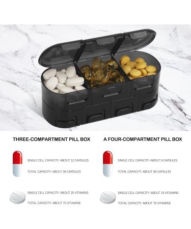 FYY Daily Pill Organizer - 7 Compartment Portable Travel Pill Case for Vitamins Supplements & Medication - Black - Buy Online on GoSupps.com
