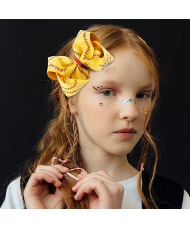 Bow Hairpin 7" Large Leather Baseball Bow Hairpin Softball Bow Hair Grips Hair Accessories Ponytail Holder Clip for Kids Girls Yellow - Buy Online on GoSupps.com