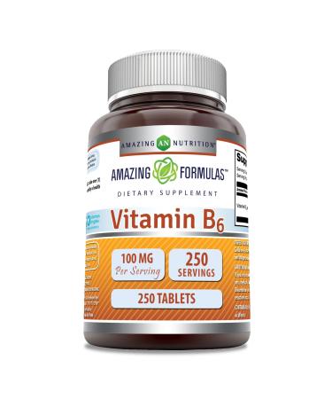 Amazing Formulas Vitamin B6 Supplement | 100 Mg per Serving | Tablets | Non-GMO | Gluten-Free | Made in USA (1 Pack 250 Count)