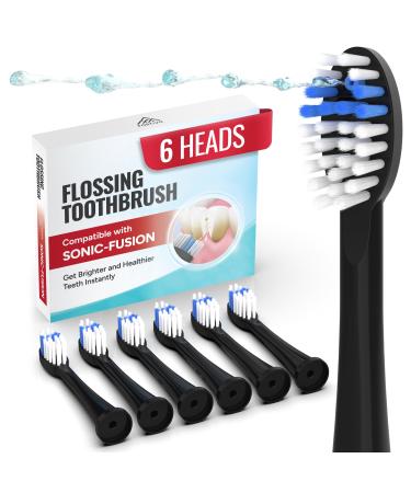 (6pk) Toothbrush Replacement Heads Compatible with Waterpik Sonic Fusion 2.0 & Flossing Toothbrush SF01/SF02/SF03/SF04 Toothbrush Heads with Dupont Nylon & Color Fade Bristles Black 6 Count (Pack of 1)