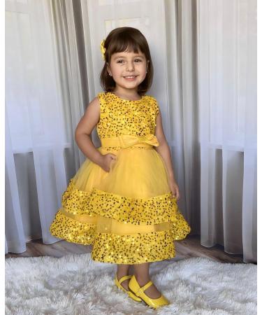 Miipat Baby Girl Sequin Tulle Princess Dress | 12-18 Months Yellow - Buy Online on GoSupps.com