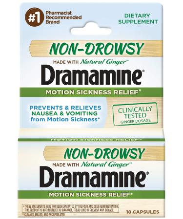 Dramamine Non-Drowsy Naturals Motion Sickness Relief Capsules 18 ea (Pack of 3)