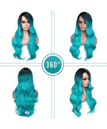 Ombre Bluish Green Long Wavy Wig - Heat Resistant Synthetic Hair - Mermaid Style for Women - Buy Online on GoSupps.com
