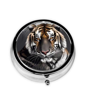 Tiger at Restround Pill Box 3 Compartments Round Pill Box Organizer for Purse Or Pocket &*Portable Travel Pill Box