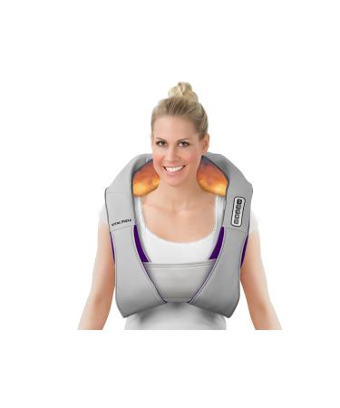 Vitalmaxx Shiatsu neck massage device including a grip strap |Massage device with heat for shoulder neck back and legs |3 in 1 kneading massage vibration massage and heat therapy |With 3D massage gray / lilac with a grip strap