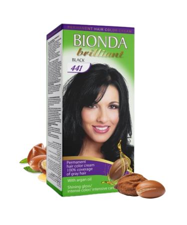 BIONDA Brilliant Permanent Hair Dye & Coloration 441 Black 100 ml 100 gray hair coverage with argan oil Nourishing oil formula intense color shine Roots & full lengths