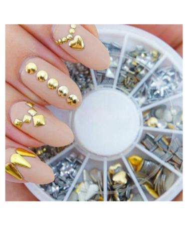 VAGA Professional Manicure 3d Nail Art Decorations For Nail Art Supplies This Wheel Includes Gold And Silver Metal Studs In 12 Different Shapes, the Perfect Nail Jewelry and Decorations