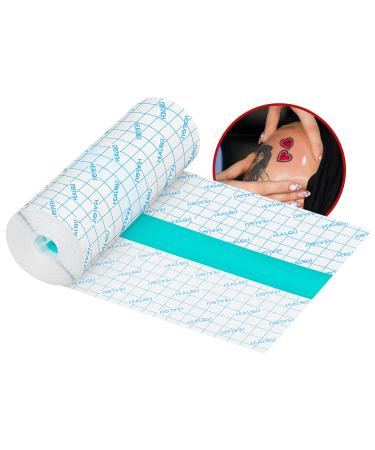Tattoo Aftercare Waterproof Bandage - 6in x 5.5yd Transparent Film Roll Dressing - Breathable Stretch Adhesive Second Skin - Healing & Protective Hygienic Wrap For Tattoo and Medical Use 6 Inch x 5.5 Yard