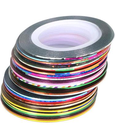 Ancllo 30 Color mixture roller stripes strip strip line nail art decoration sticker nail line diy nail tip tape sticker decorative strips with striping tape