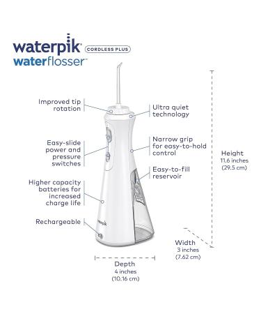 Waterpik Cordless Plus Water Flosser WP-450 - Rechargeable Portable & ADA Accepted - 4 Tips for Home & Travel - Buy Online on GoSupps.com